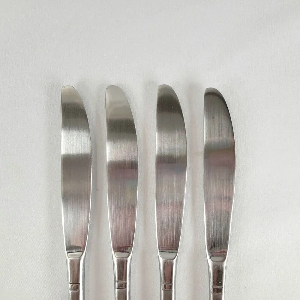 Oneida Satin Jupiter 18/10 Stainless Flatware Knife Set 4 Dinner Knives Retro